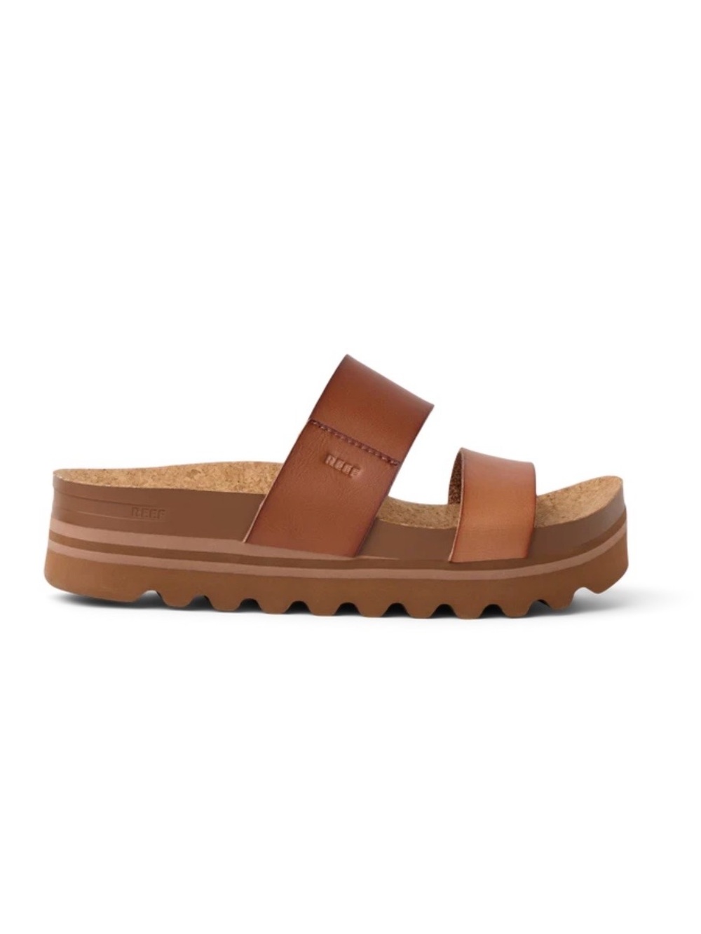 Reef Women's Cushion Vista Hi Brown Double-Strap Platform Slide Sandals - Picture 2 of 8
